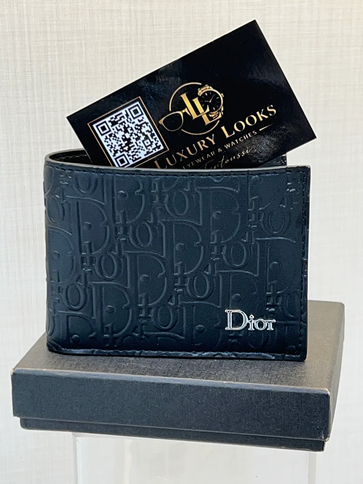 Dior Portefeuille Bifold Oblique Embossé Noir