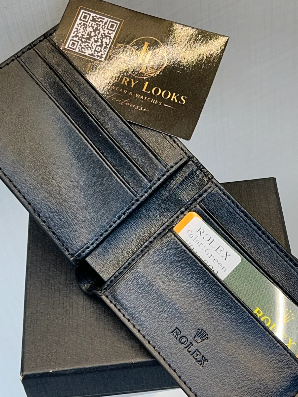Rolex Portefeuille Bifold Vert Logo Doré view 2
