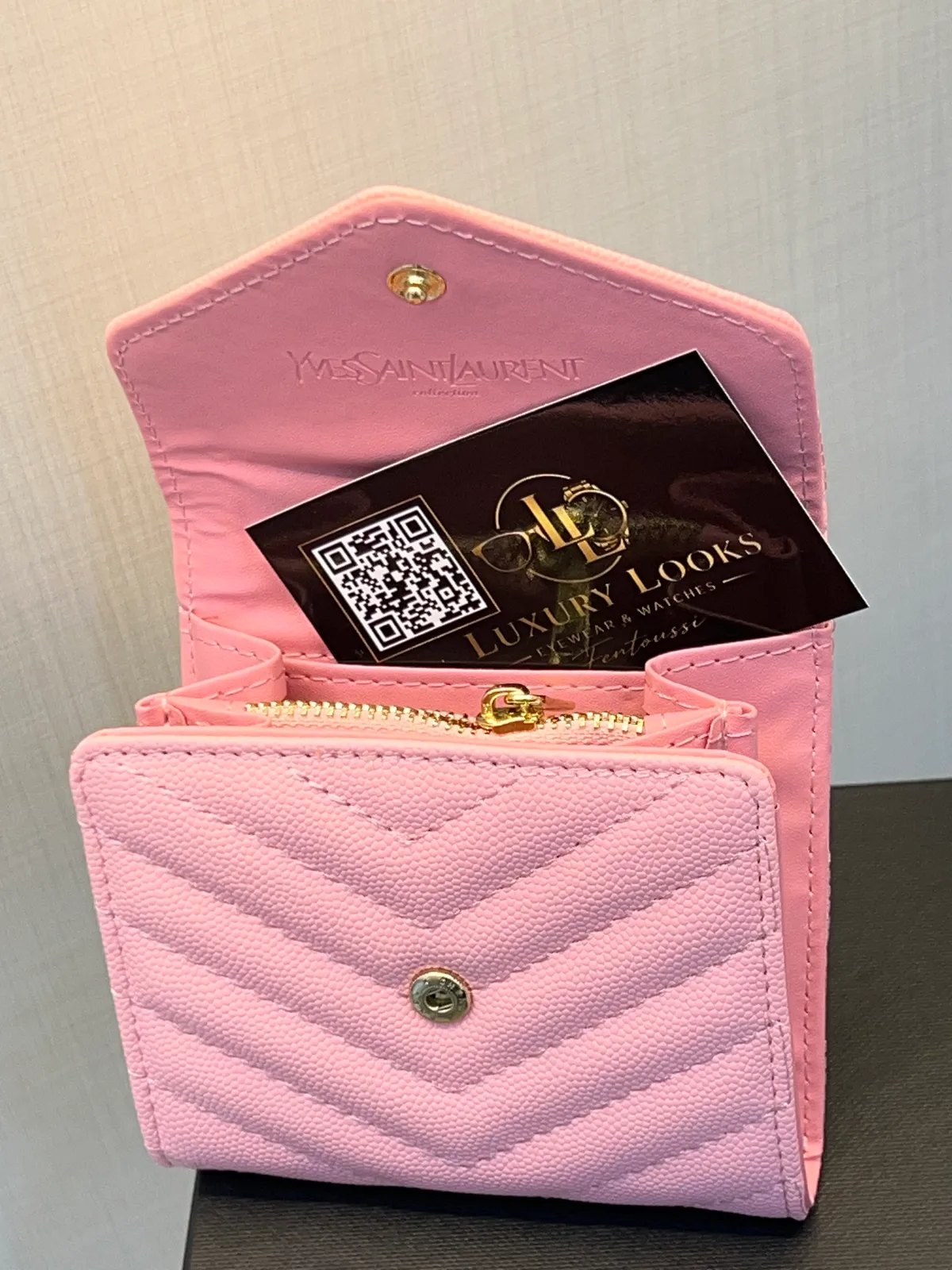 Saint Laurent Portefeuille Compact Matelassé Rose view 2