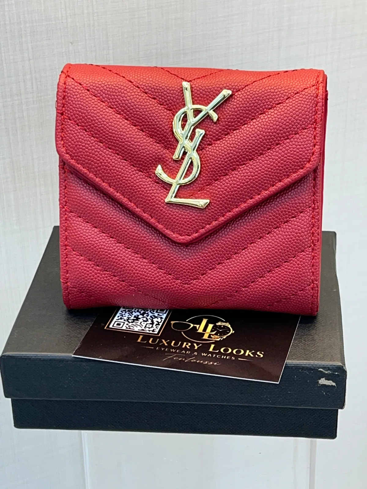 Saint Laurent Portefeuille Compact Matelassé Rouge