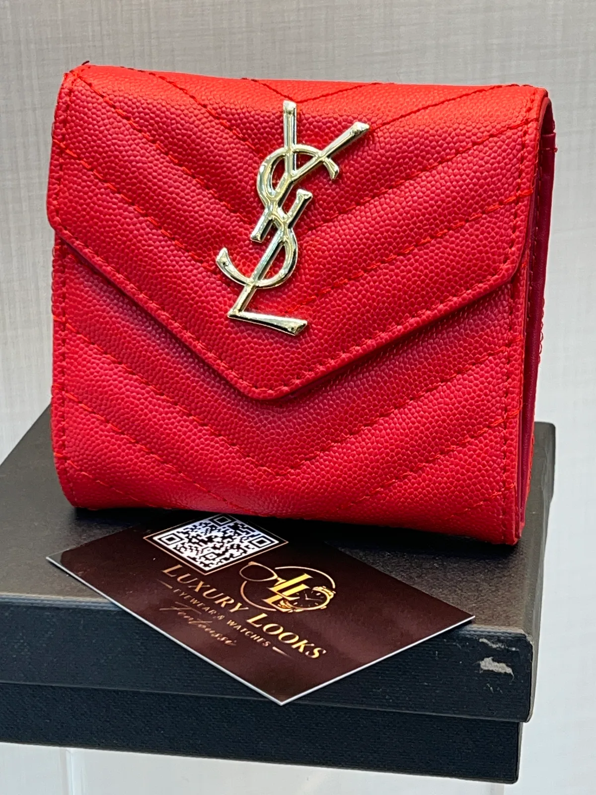 Saint Laurent Portefeuille Compact Matelassé Rouge view 2