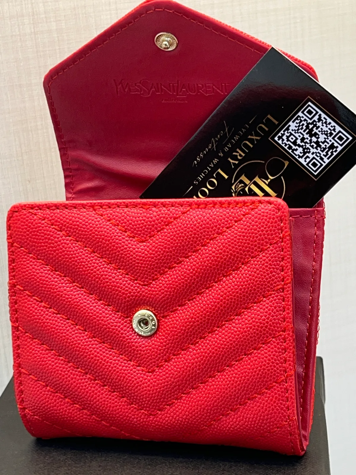 Saint Laurent Portefeuille Compact Matelassé Rouge view 4